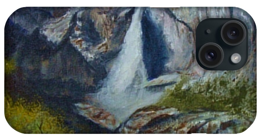Waterfall iPhone Case featuring the painting Yosemite Waterfall by Quwatha Valentine