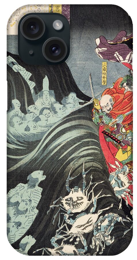 Ghost iPhone Case featuring the drawing Yoshitsune with Benkei and Other Retainers in their Ship Beset by the Ghosts of Taira by Utagawa Kuniyoshi