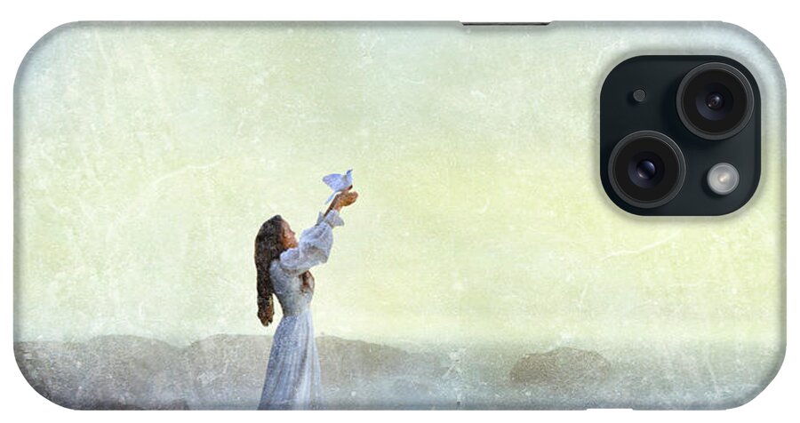 Woman iPhone Case featuring the photograph Young Lady Releasing a Dove by the Sea by Jill Battaglia