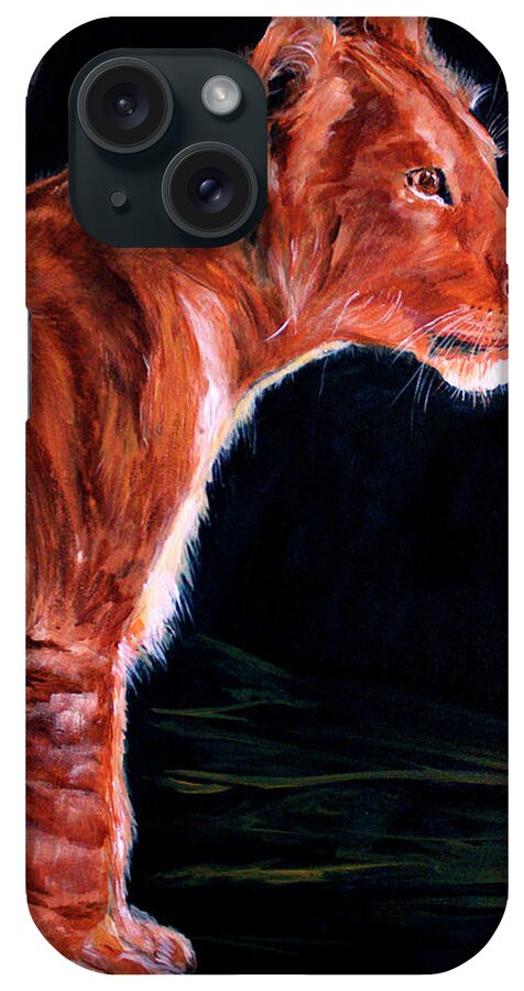 Lion iPhone Case featuring the painting Young Lion by Ellen Canfield