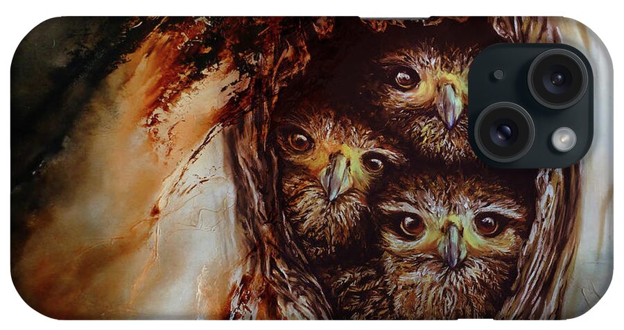Owl iPhone Case featuring the painting Young Owls by Gull G