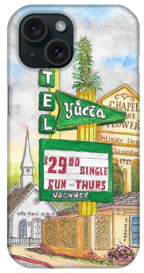 Yucca Motel iPhone Case featuring the painting Yucca Motel and Little Chapel of the Flowers, Las Vegas, Nevada by Carlos G Groppa