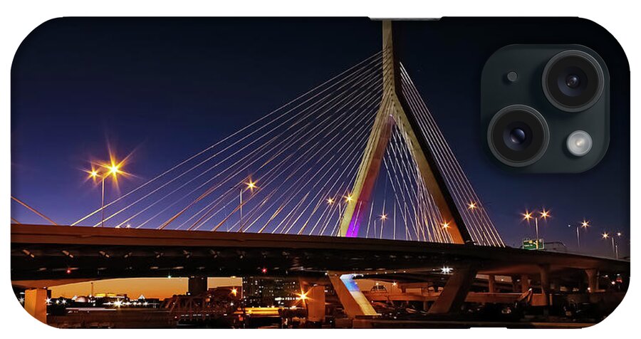 Landscape iPhone Case featuring the photograph Zakim Bridge Boston Massachusetts at Night by Betty Denise