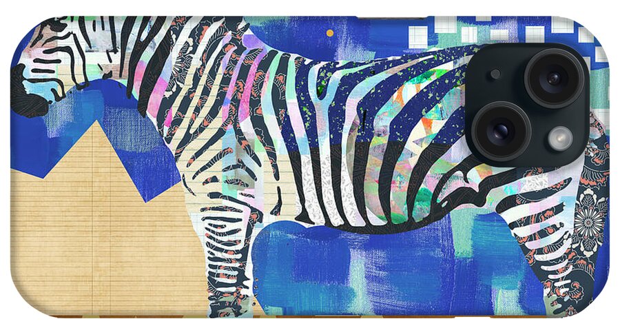 Zebra Collage iPhone Case featuring the mixed media Zebra Collage by Claudia Schoen