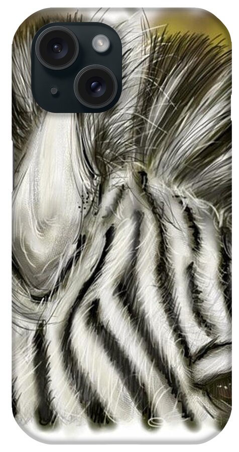 Zebra iPhone Case featuring the digital art Zebra Digital by Darren Cannell