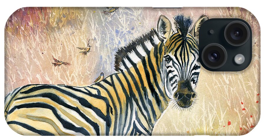Zebra iPhone Case featuring the painting Zebra in Rainbow Savanna by Melly Terpening