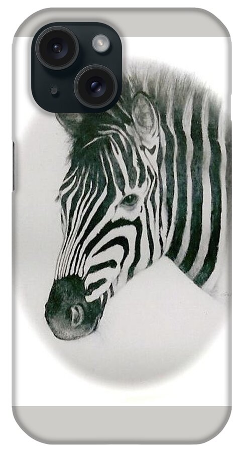 Zebra iPhone Case featuring the drawing Zebra by Leizel Grant