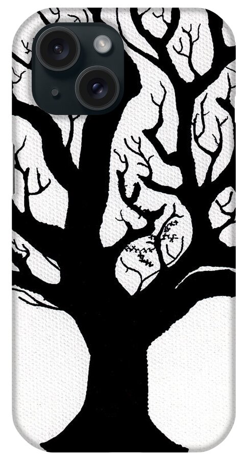 Abstract iPhone Case featuring the mixed media Zen Sumi Tree of Life Enhanced Black Ink on Canvas by Ricardos by Ricardos Creations