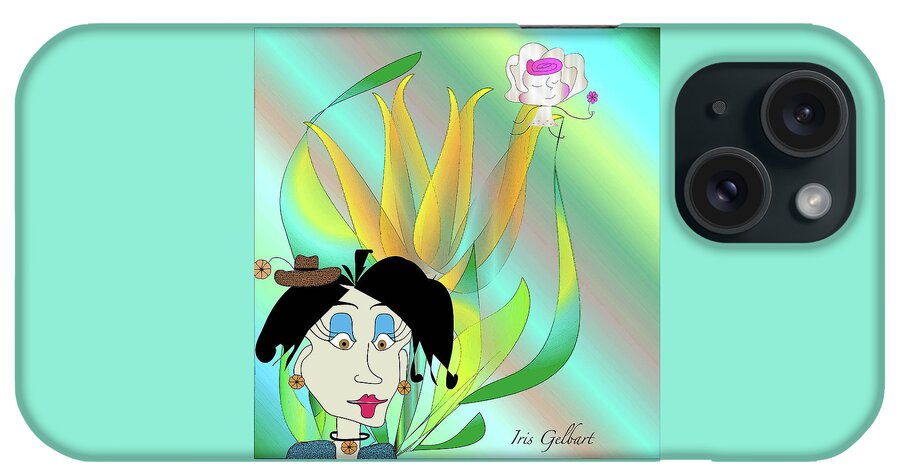 Comic iPhone Case featuring the digital art Zoe's Yellow Flower by Iris Gelbart