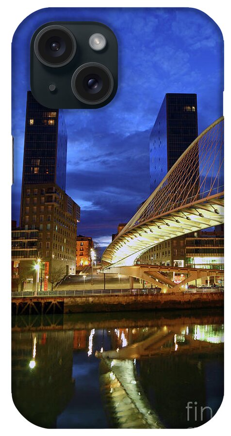 Bilbao iPhone Case featuring the photograph Zubizuri or Campo Volantin Bridge at Blue Hour Bilbao by James Brunker