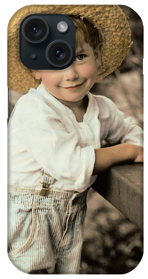 Boy With Straw Hat On Leaning Against Bridge iPhone Case featuring the photograph 039 Sunny by Sharon Forbes