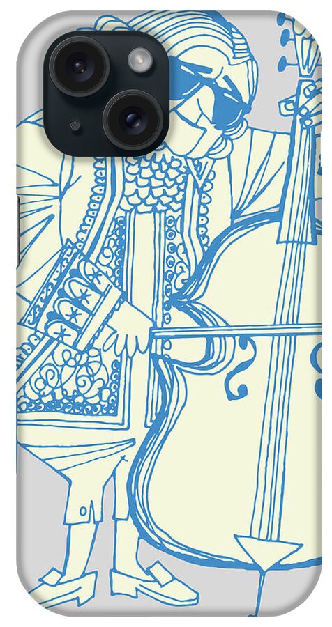 Accessories iPhone Case featuring the drawing 18th Century Man Playing Double Bass by CSA Images