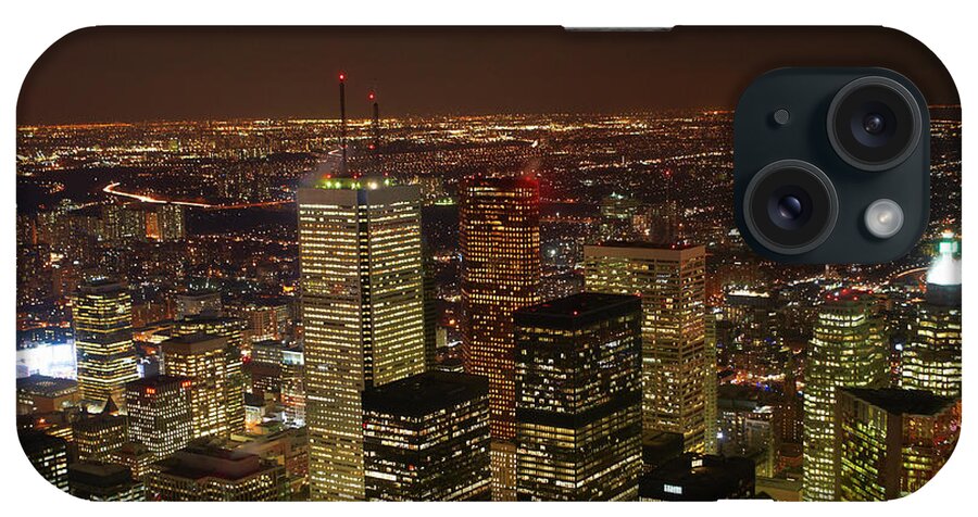 Toronto iPhone Case featuring the photograph Aerial View Of Toronto Lit Up At Night #1 by Peter Muller