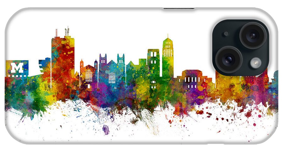 Ann Arbor iPhone Case featuring the digital art Ann Arbor Michigan Skyline #1 by Michael Tompsett