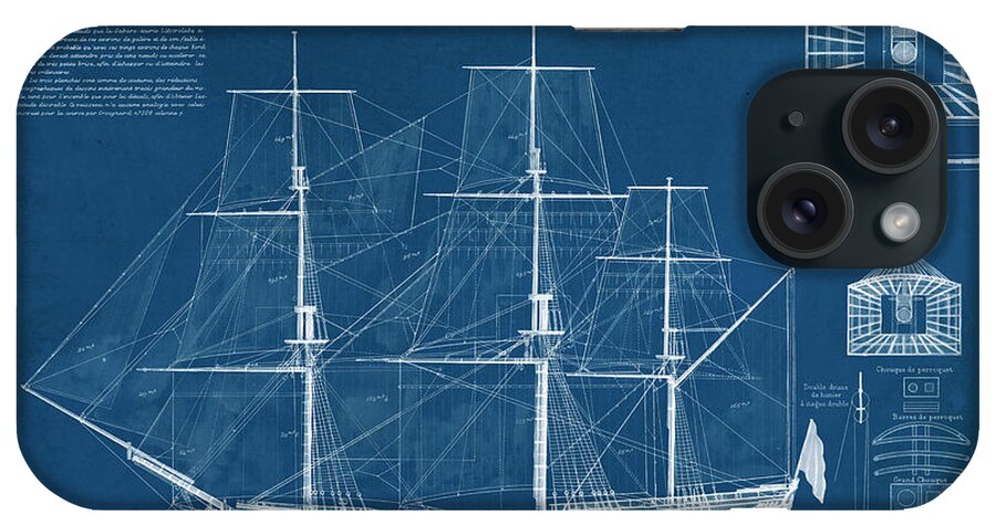 Home iPhone Case featuring the painting Antique Ship Blueprint Iv #1 by Vision Studio