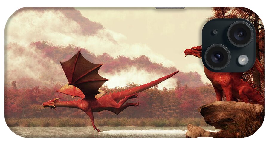 Autumn Dragons iPhone Case featuring the painting Autumn Dragons #1 by Daniel Eskridge