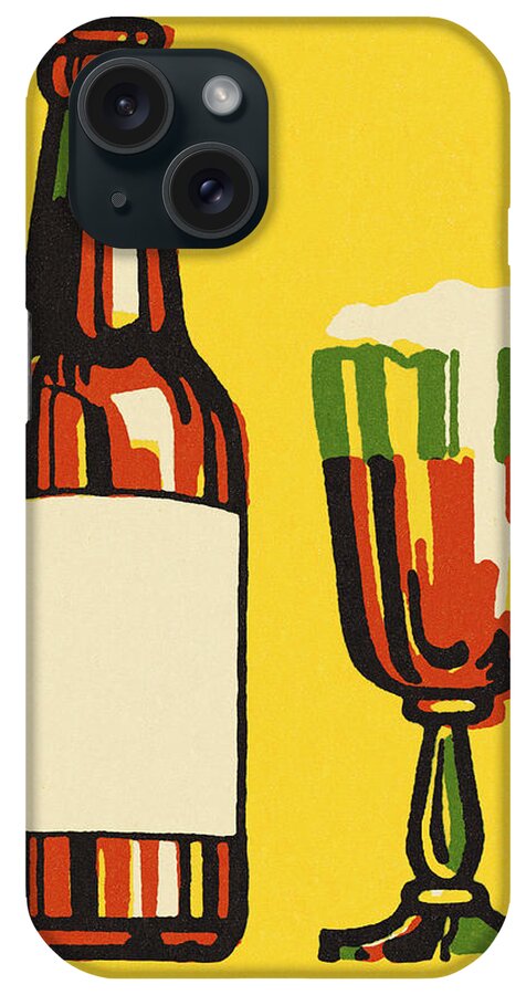 Alcohol iPhone Case featuring the drawing Beer Bottle and Glass #1 by CSA Images