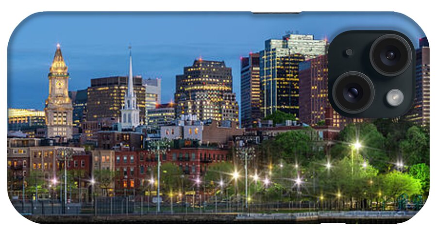 Boston iPhone Case featuring the photograph BOSTON Evening Skyline of North End and Financial District - Panoramic #1 by Melanie Viola