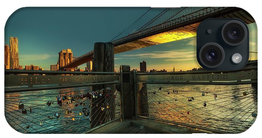 Estock iPhone Case featuring the digital art Brooklyn Bridge Park & Nyc Skyline #1 by Claudia Uripos