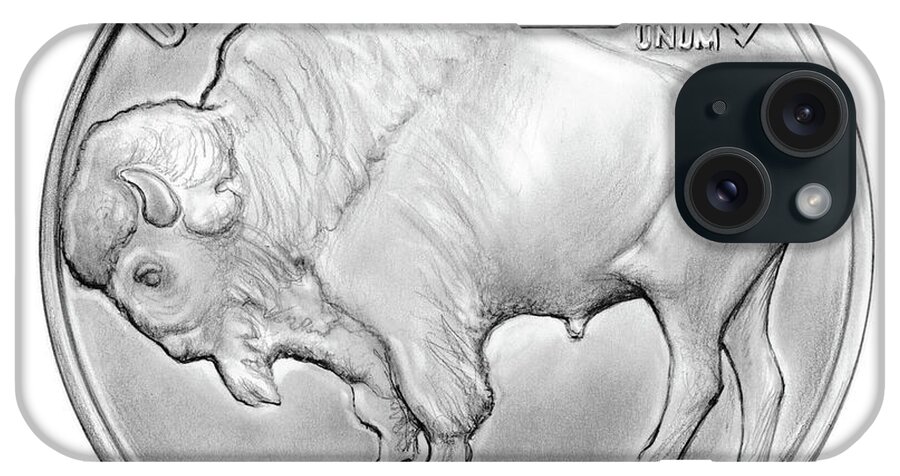 Buffalo iPhone Case featuring the drawing Buffalo Nickel #1 by Greg Joens