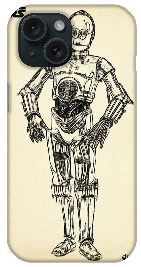 C-3po Poster iPhone Case featuring the digital art C-3PO vintage #1 by Dennson Creative