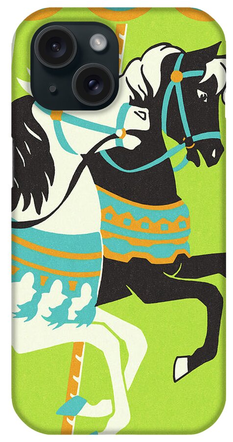 Amusement Park iPhone Case featuring the drawing Carousel Horses #1 by CSA Images