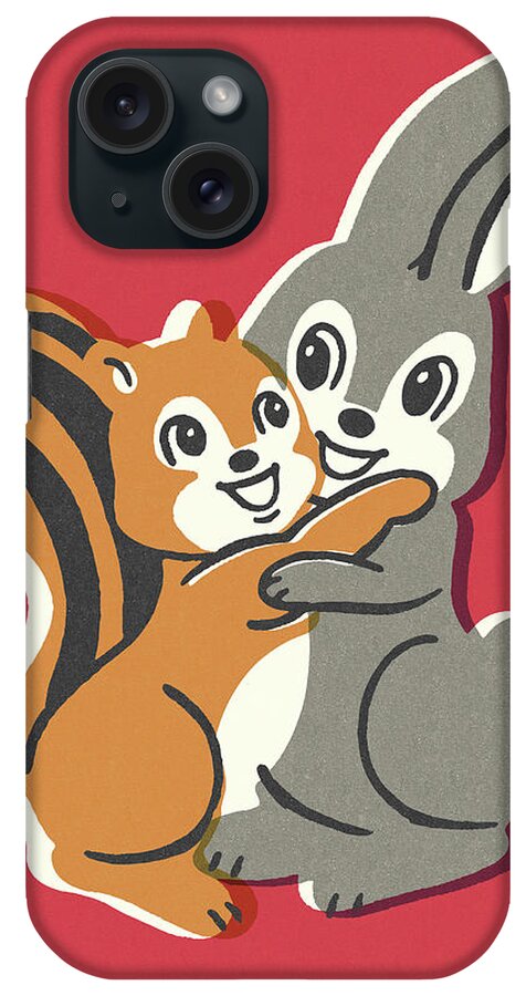 Affection iPhone Case featuring the drawing Chipmunk and Rabbit Hugging #1 by CSA Images