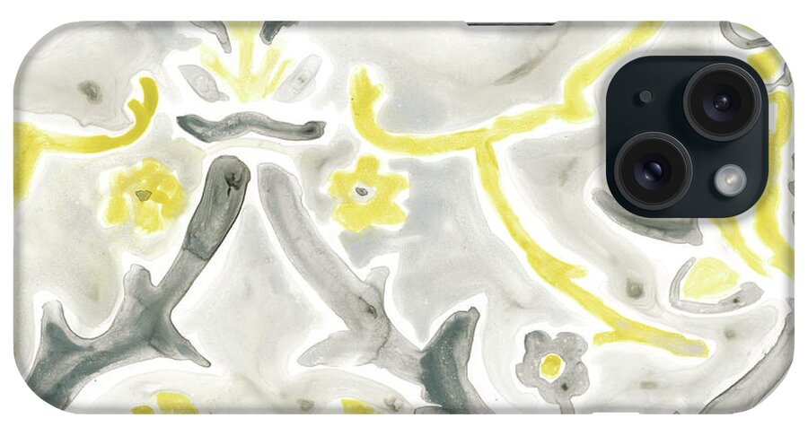 Decorative Elements iPhone Case featuring the painting Citron Damask Tile II #1 by June Erica Vess