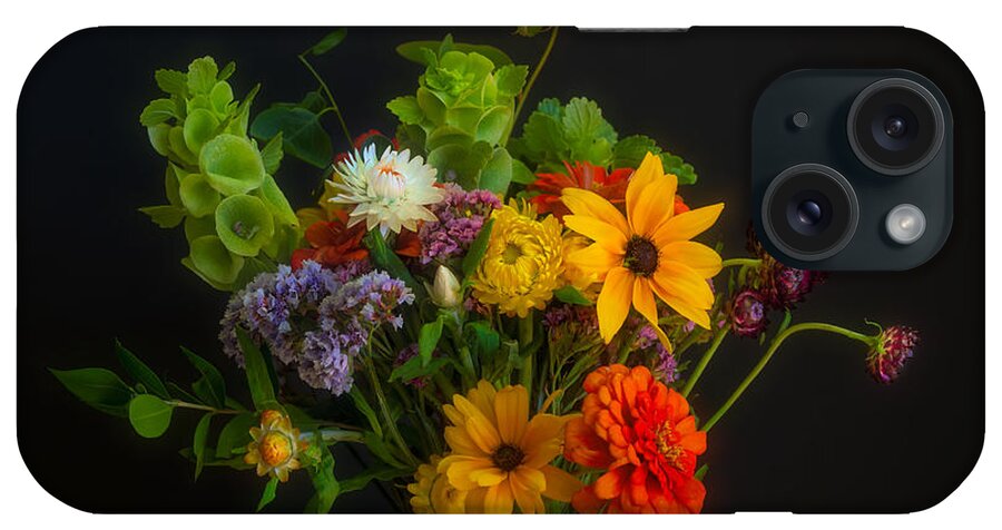 Flower Bouquet iPhone Case featuring the photograph Colorful flower bouquet on black by Alessandra RC
