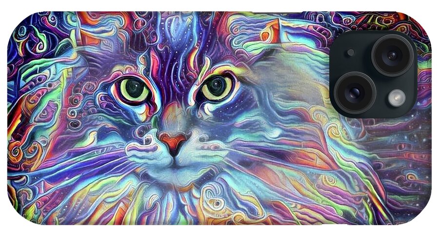 Long Haired Cat iPhone Case featuring the digital art Colorful Long Haired Cat Art by Peggy Collins