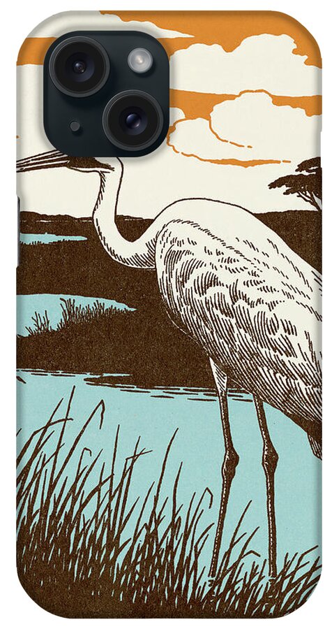 Animal iPhone Case featuring the drawing Crane Bird #1 by CSA Images
