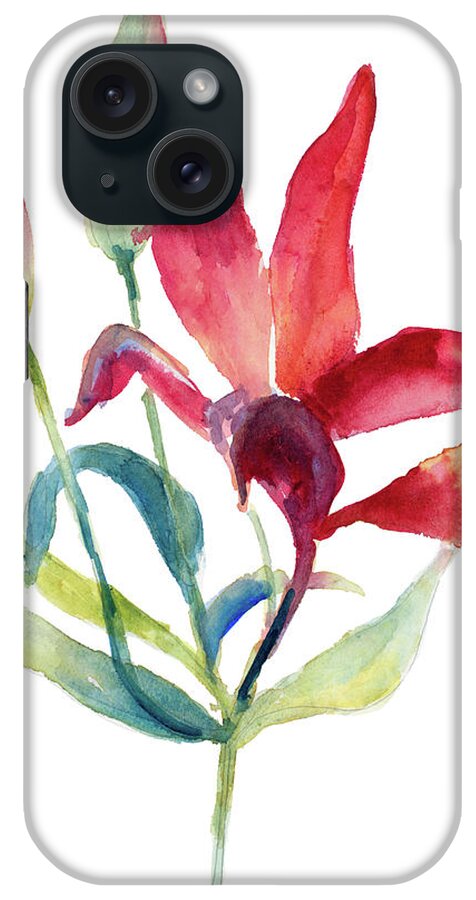Crimson iPhone Case featuring the painting Crimson Paradise Lily #1 by Lanie Loreth