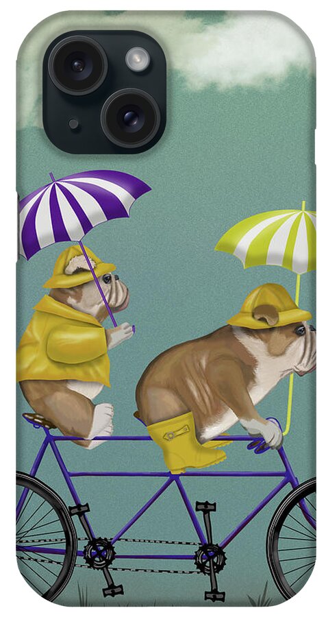 Steampunk iPhone Case featuring the painting English Bulldog Tandem #1 by Fab Funky