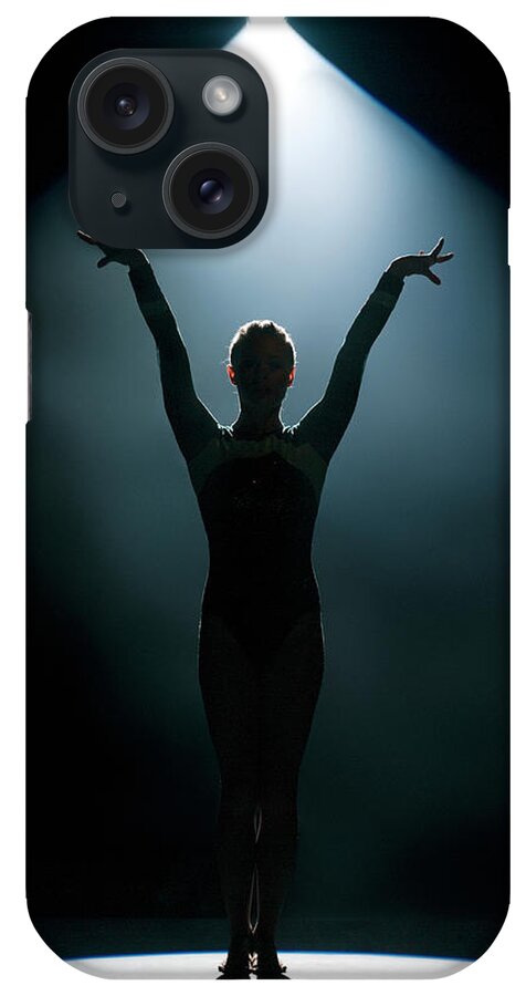 Human Arm iPhone Case featuring the photograph Female Gymnast Performing In Spotlight #1 by Siri Stafford