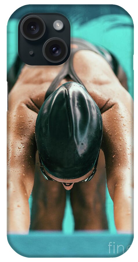 Swimming iPhone Case featuring the photograph Female Swimmer On Starting Block #1 by Microgen Images/science Photo Library