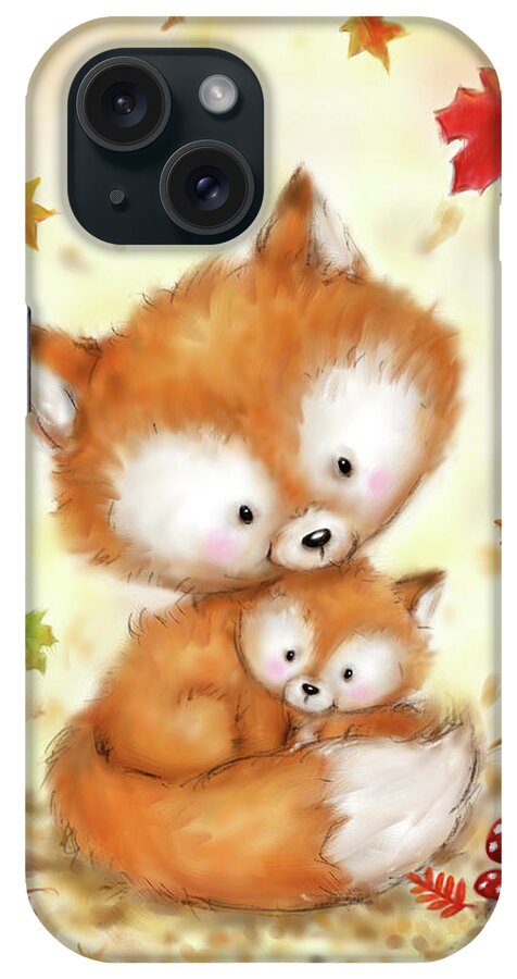 Fox 2 iPhone Case featuring the mixed media Fox 2 #1 by Makiko