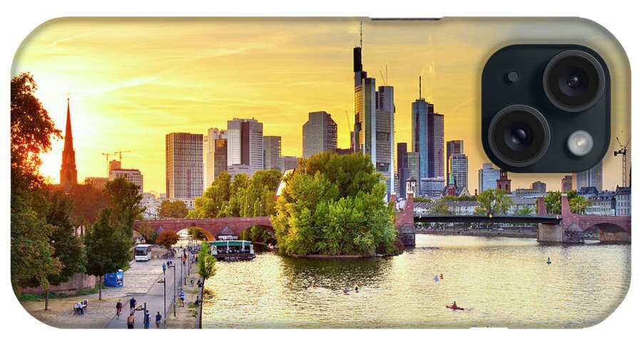 Estock iPhone Case featuring the digital art Germany, Hessen, Frankfurt Am Main, View Over Frankfurt City Center And Financial District With Main River. #1 by Francesco Carovillano