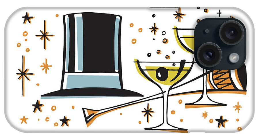 Accessories iPhone Case featuring the drawing Hat Champagne and Horn for Happy New Year #1 by CSA Images