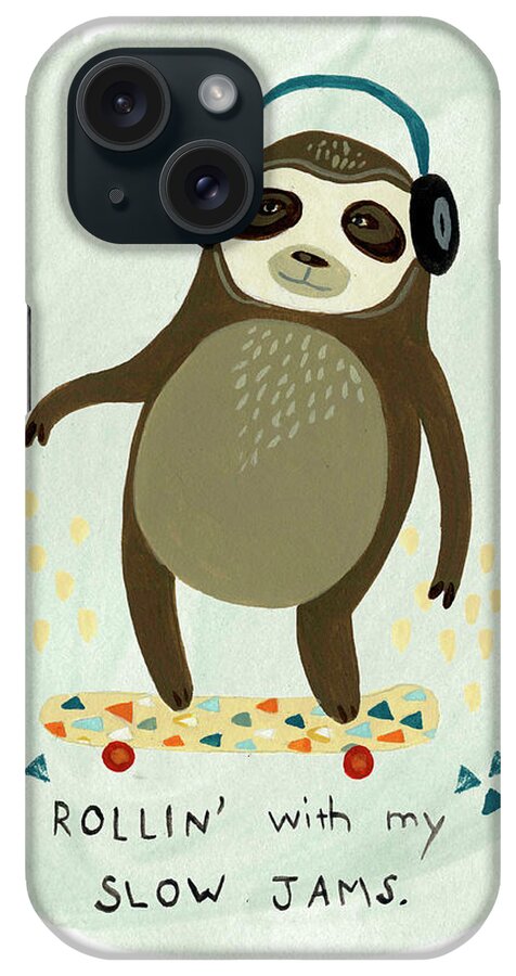 Childrens iPhone Case featuring the painting Hipster Sloth II #1 by June Erica Vess