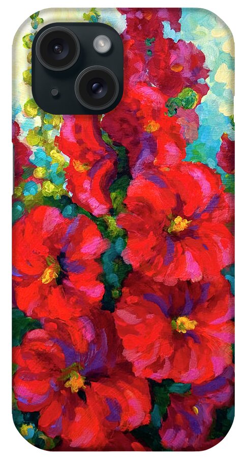 Hollyhocks iPhone Case featuring the painting Hollyhocks #1 by Marion Rose