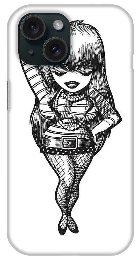 Accessories iPhone Case featuring the drawing Illustration of cartoon woman with fishnet stockings #1 by CSA Images