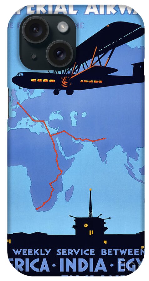 Vintage iPhone Case featuring the drawing Imperial Airways Vintage Advertising Poster Restored #1 by Vintage Treasure