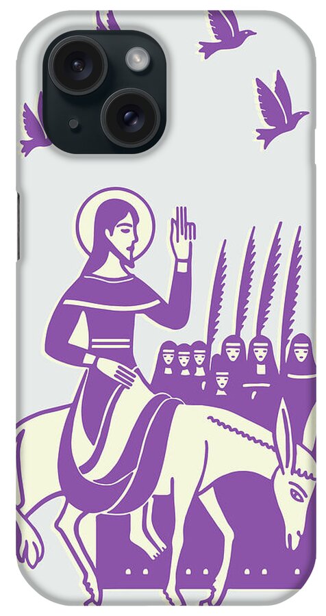 Animal iPhone Case featuring the drawing Jesus Riding Mule Passing Nuns #1 by CSA Images