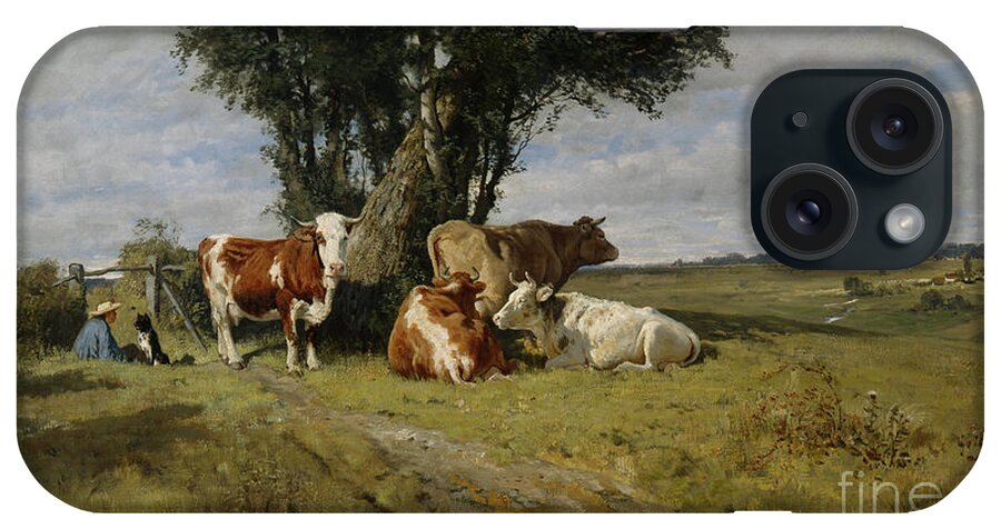 Landscape iPhone Case featuring the painting Landscape With Cows, 1880 by Christian Eriksen Skredsvig