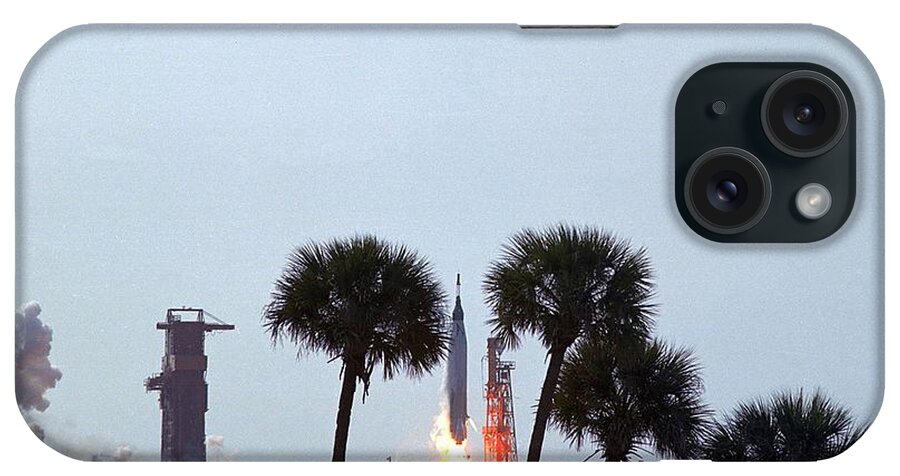 Space iPhone Case featuring the painting Launch of Mercury Atlas 9 rocket #1 by Celestial Images