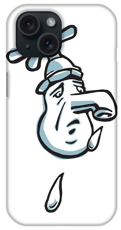 Campy iPhone Case featuring the drawing Leaky Faucet with Sad Drip Face #1 by CSA Images