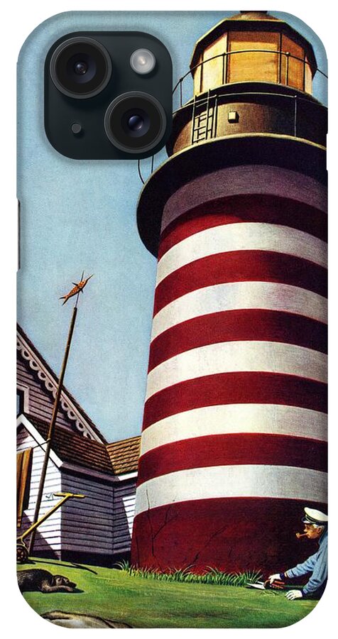 Clotheslines iPhone Case featuring the drawing Lighthouse Keeper #1 by Stevan Dohanos