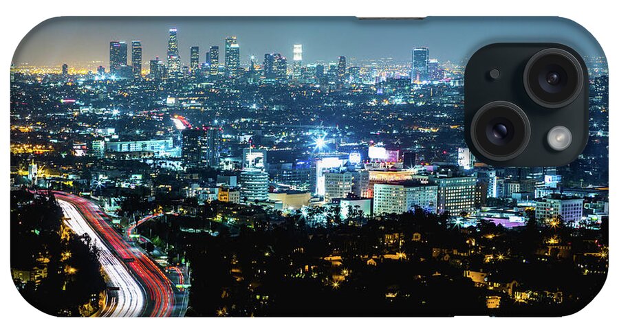Scenics iPhone Case featuring the photograph Los Angeles Night Cityscape #1 by Deimagine