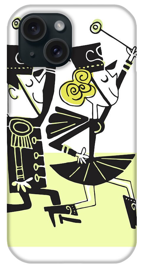 Academic iPhone Case featuring the drawing Male and Female Drum Majors in a Parade #1 by CSA Images
