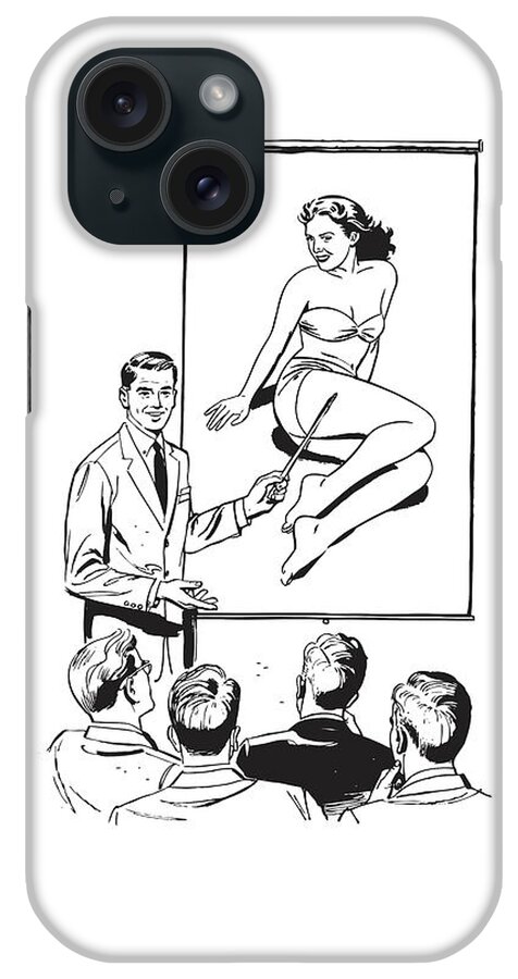 Admire iPhone Case featuring the drawing Man Presenting to a Group and Pointing to Image of a Woman in a Bikini #1 by CSA Images